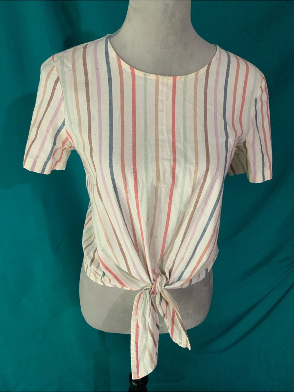 Madewell Pastel Multi-Stripe Tie-Front Crop Top